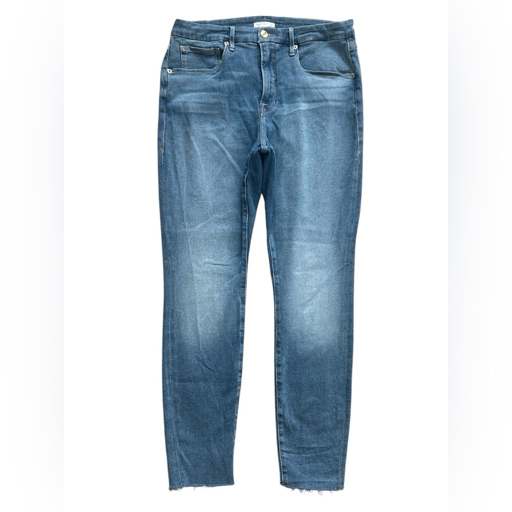 Good American Blue Skinny Jeans Raw Hem Stretch Women’s Size 15